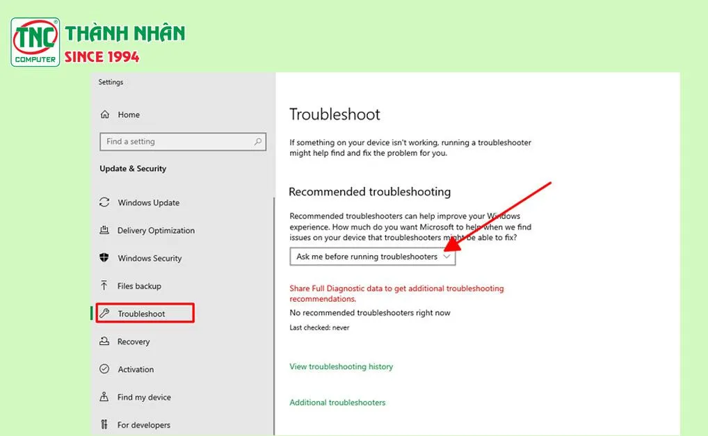Giao diện sửa lỗi tự động của Windows