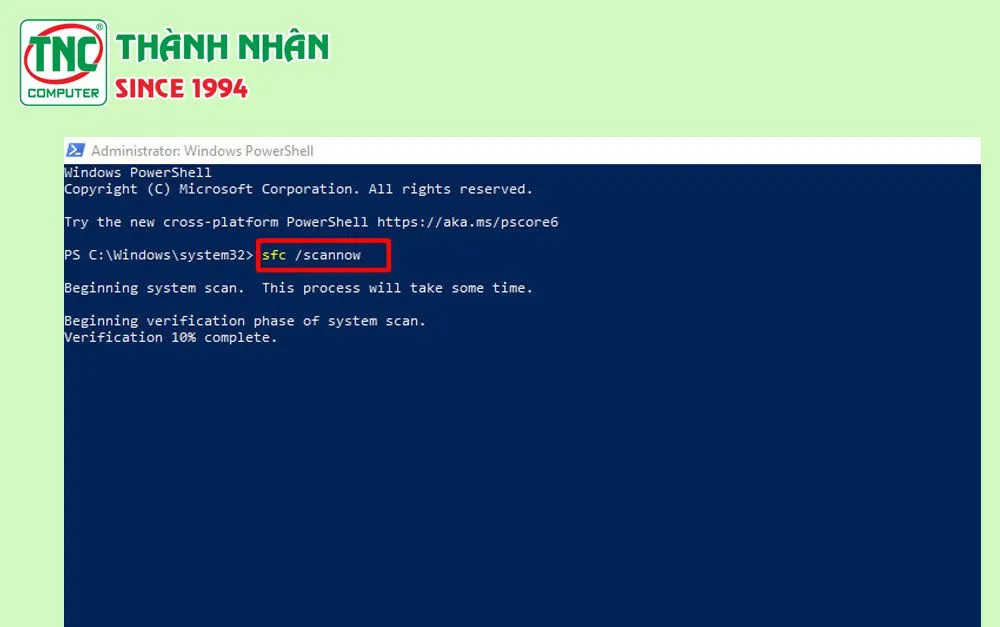 quét lỗi hệ thống bằng lệnh sfc