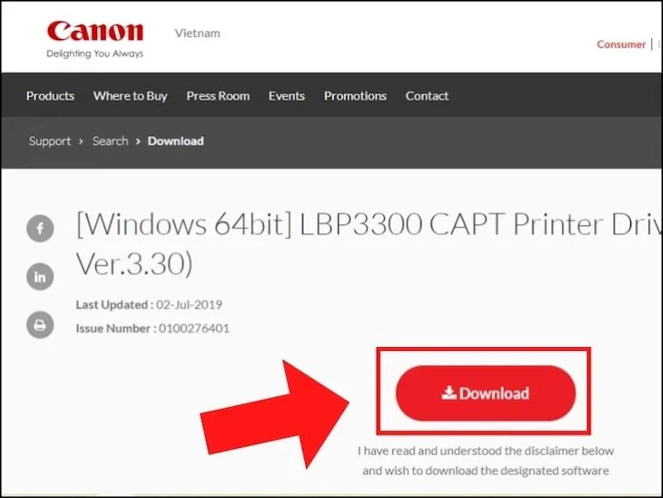 Tải driver Canon LBP 3300 từ trang chủ