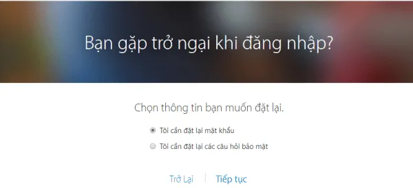 Lựa chọn phương thức xác thực lại tài khoản