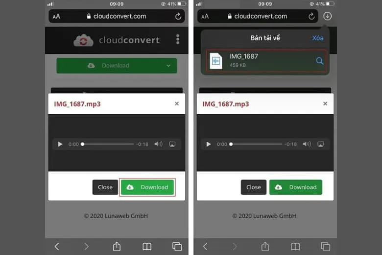 Tải tập tin âm thanh MP3 đã được chuyển đổi về ứng dụng Tệp trên điện thoại iPhone