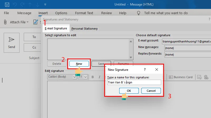 Tạo chữ ký mới trong Outlook
