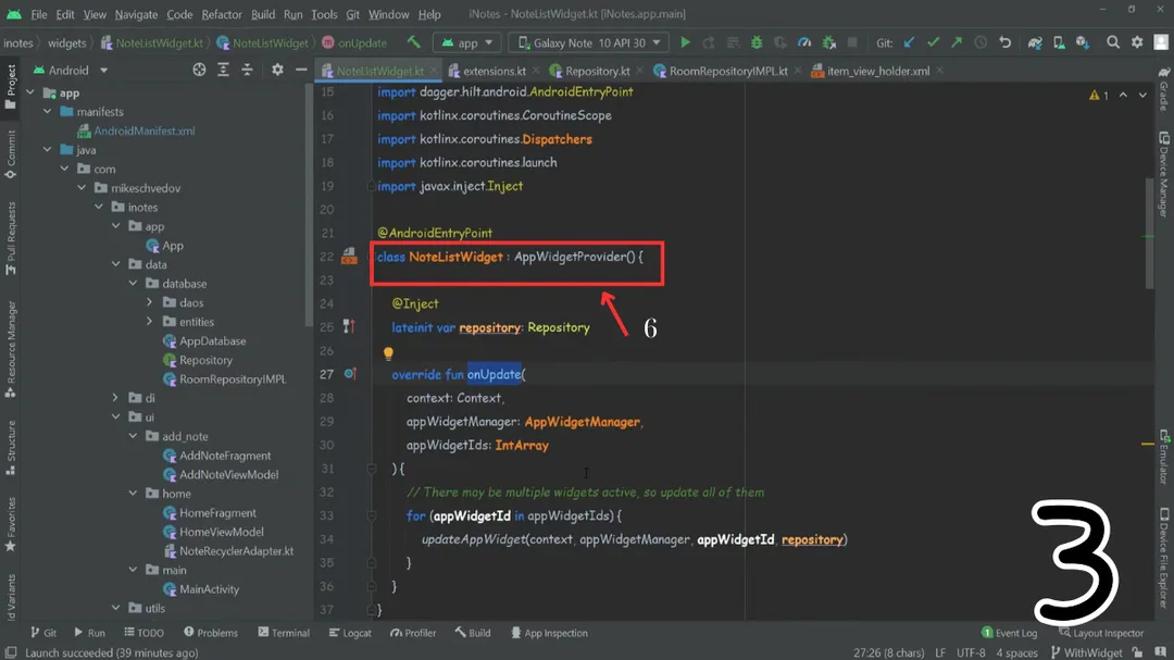Tạo AppWidgetProvider để xử lý logic widget