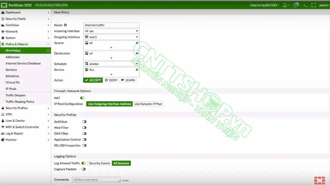 Tạo policy LAN to WAN