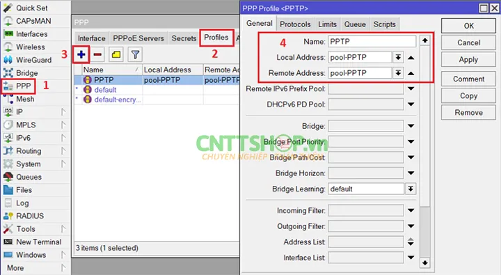 Tạo Profile vpn pptp mikrotik