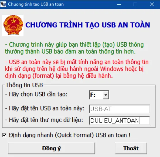 Xác nhận tạo USB an toàn