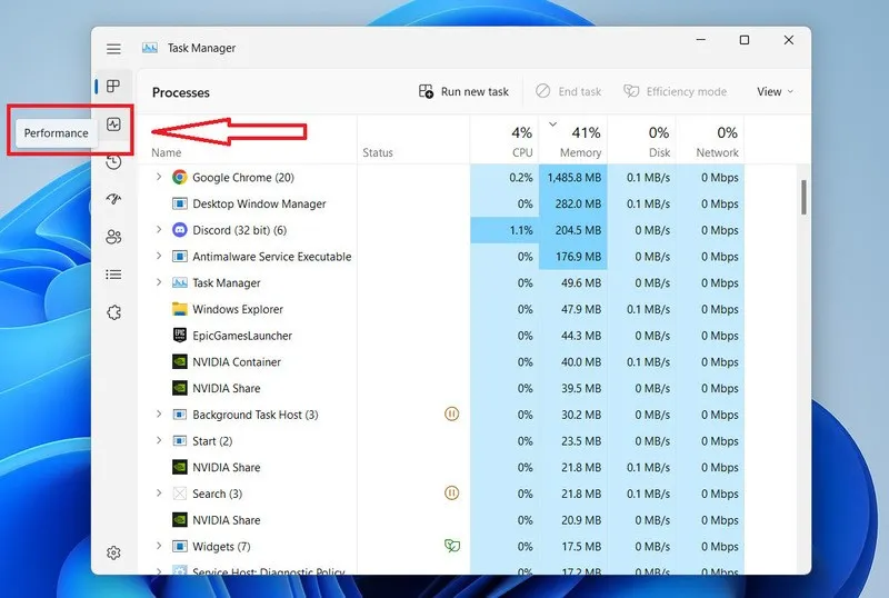 Má»Ÿ Task Manager lên và báº¥m vào trang Performance