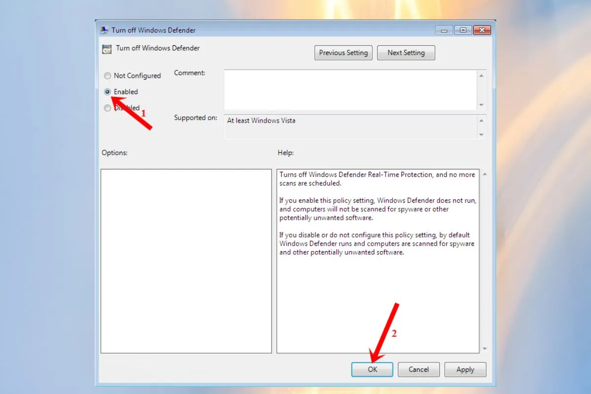 Hướng dẫn cách bật/tắt phần mềm diệt virus Win 74