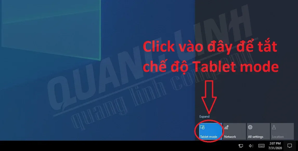 Hướng dẫn tắt Tablet Mode qua Action Center