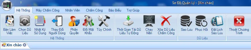 Menu Phần mềm chấm công mita pro v2