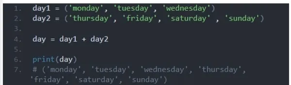 Thao tác việc ghép Tuple day1 và day2 với nhau để thành Tuple day