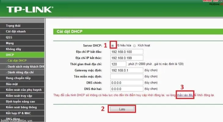 Thao tác vô hiệu hóa máy chủ DHCP để tránh xung đột IP mạng