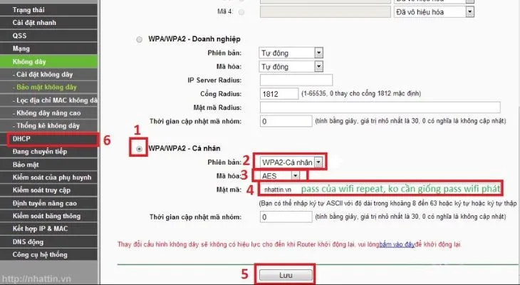 Thiết lập các tùy chọn bảo mật và mật mã cho mạng không dây