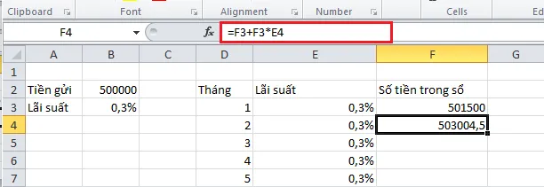 Thiết lập công thức tính tiền lãi cộng dồn cho tháng tiếp theo