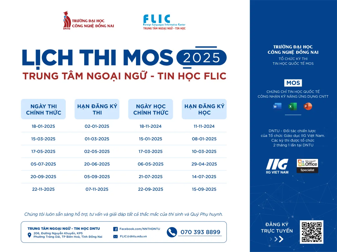 Thông tin lịch thi chứng chỉ tin học MOS chính thức năm 2025 tại trường Đại học