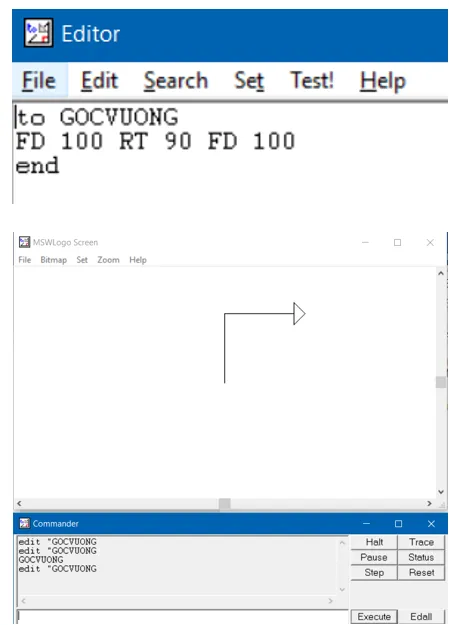 Thực hiện viết mã cho thủ tục vẽ góc vuông GocVuong