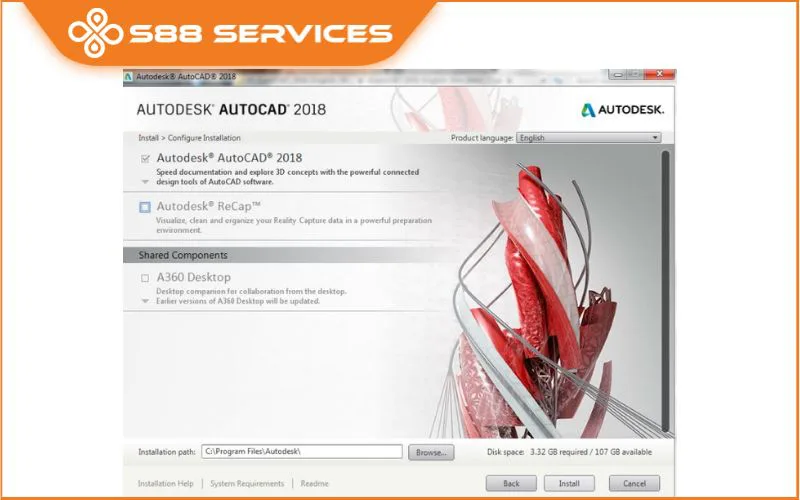 Tick chọn AutoCAD 2018 rồi nhấn Install