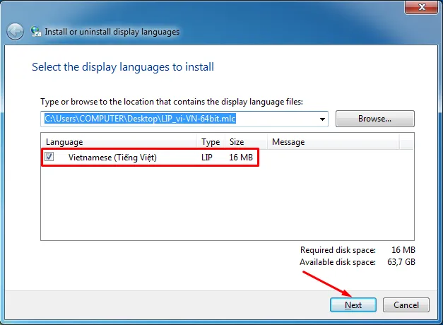 Tiến hành các bước cài đặt tiếp theo trên giao diện Windows
