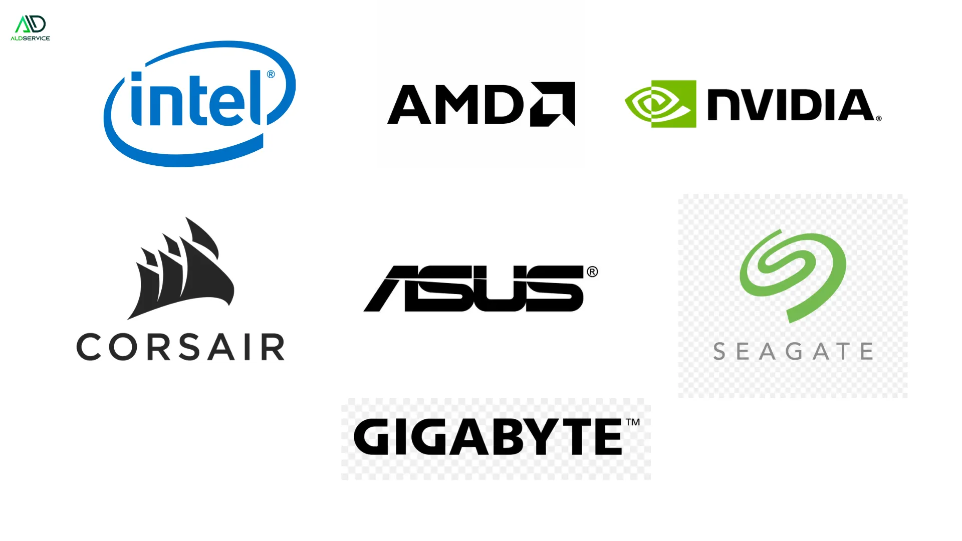 Biểu tượng các thương hiệu công nghệ lớn và giải pháp lắp ráp PC tối ưu