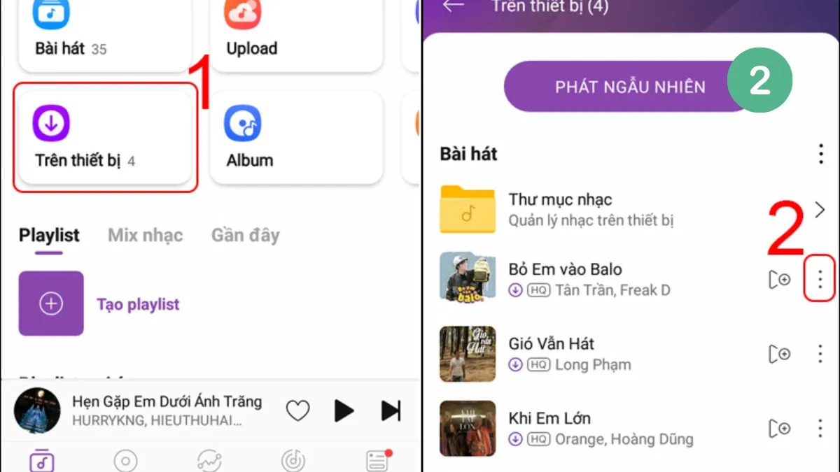 Tìm bài hát trong danh sách và mở menu tùy chọn trên ứng dụng Zing MP3