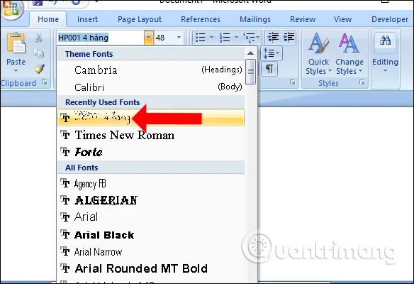 Tìm font chữ tiểu học trong Word