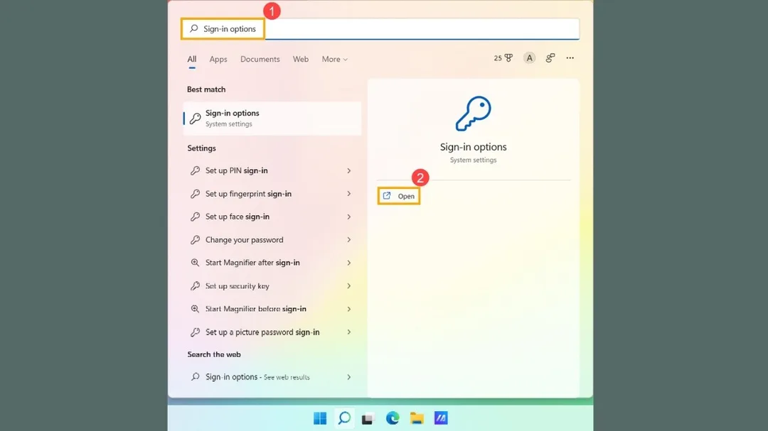 Tìm Sign-in options trên Windows 11