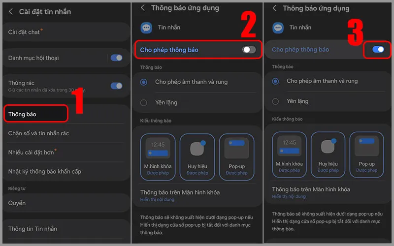 thiet lap thong bao SMS