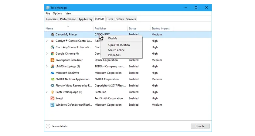 Vô hiệu hóa chương trình khởi động