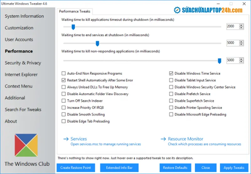 Ultimate Windows Tweaker 4 tối ưu Windows 10