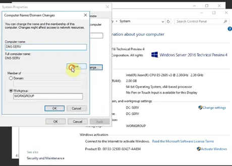 Đổi tên máy chủ và cấu hình DNS Suffix