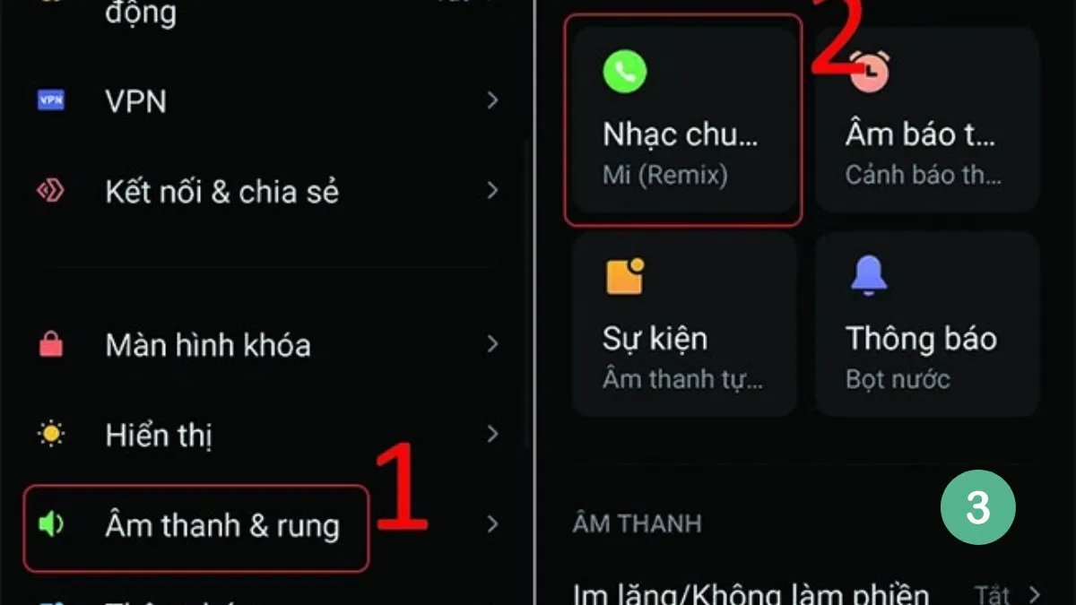 Truy cập cài đặt âm thanh để chuẩn bị thiết lập nhạc chuông từ NhacCuaTui