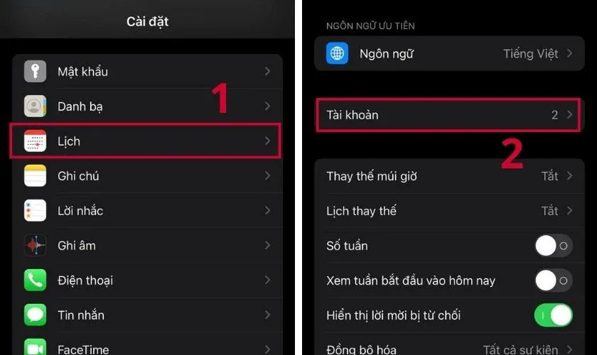 Truy cập lại phần quản lý tài khoản để thực hiện xóa dữ liệu lịch