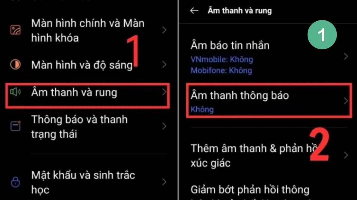 Truy cập vào mục âm thanh thông báo trong phần cài đặt hệ thống của máy