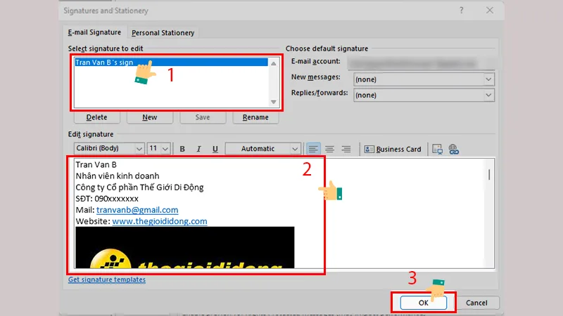 Tùy chỉnh chữ ký muốn thay đổi trong Outlook