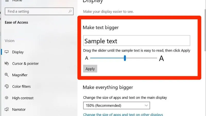 Tùy chỉnh kích thước phông chữ hiển thị giúp bảo vệ thị lực khi làm việc