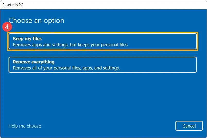 Tùy chọn giữ lại tệp cá nhân khi cài đặt lại Windows