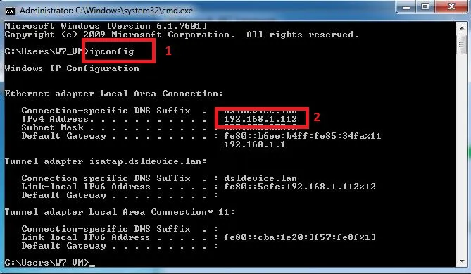 Kiểm tra địa chỉ IP bằng lệnh ipconfig