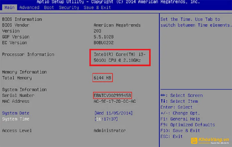 BIOS hiển thị thông tin phần cứng cơ bản
