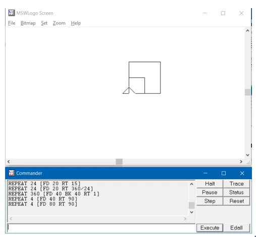 Vẽ hai hình vuông lồng nhau bằng các lệnh di chuyển bút