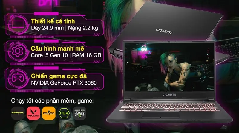 Gigabyte Gaming G5 sở hữu màn hình tần số quét 144Hz chuyên game