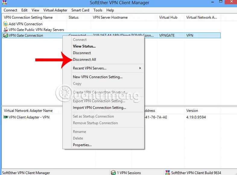 Ngắt kết nối VPN