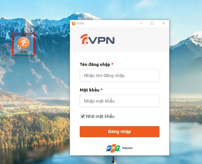 Giao diện đăng nhập ứng dụng FPT VPN để sử dụng dịch vụ