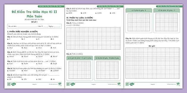 Đề Thi Tin Học Lớp 5 Học Kì 2 Kết Nối Tri Thức Có Đáp Án