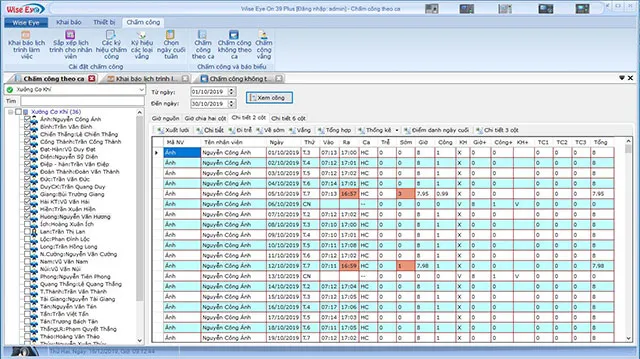 Thao tác thiết lập và quản lý danh sách nhân sự trên hệ thống Wise Eye On 39 Plus