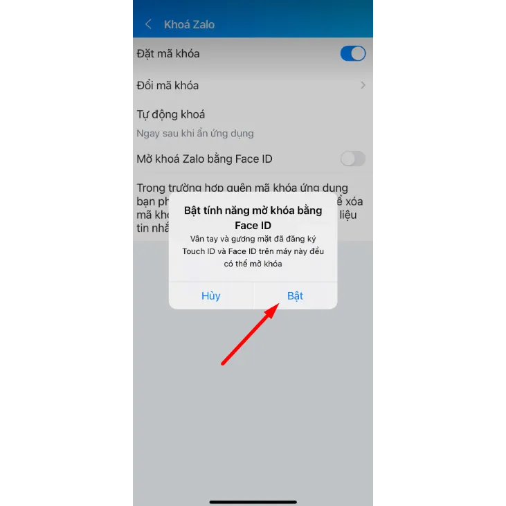 Xác nhận bật Face ID cho Zalo