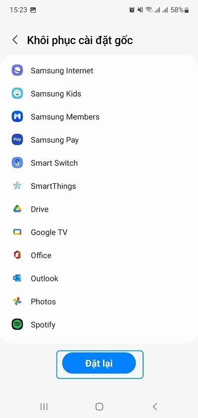Xác nhận Đặt lại và nhập mật khẩu Samsung