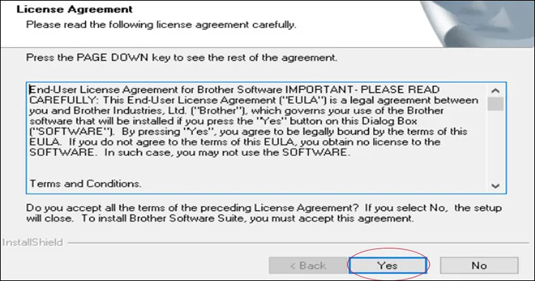 Xác nhận đồng ý với các thỏa thuận cấp phép người dùng của Brother