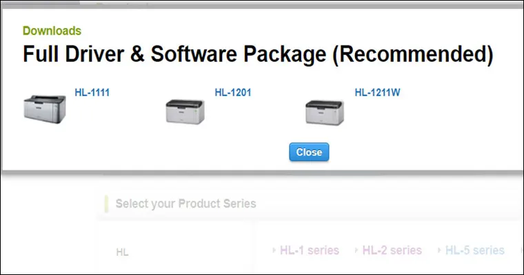 Xác nhận lại dòng máy in Brother một lần nữa để tránh tải nhầm driver
