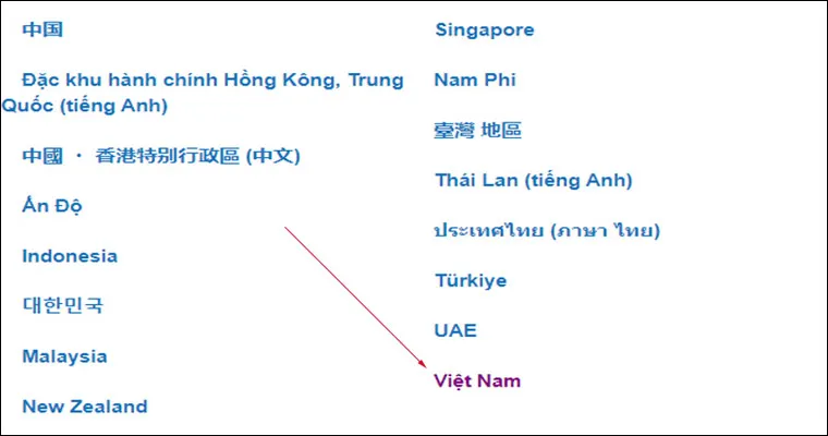 Xác nhận quốc gia Việt Nam để nhận hỗ trợ phần mềm đúng ngôn ngữ