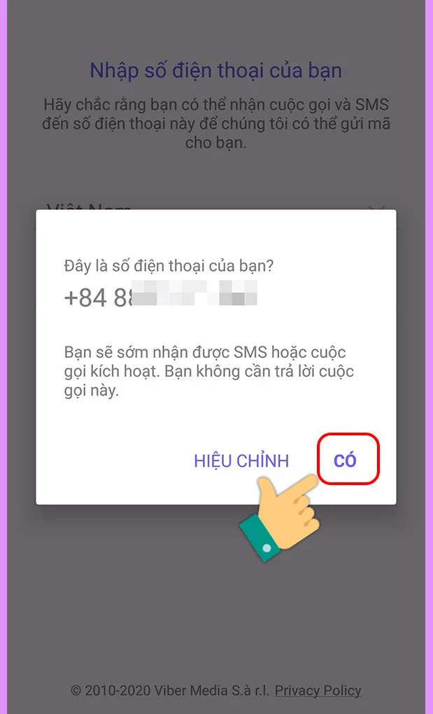 Xác nhận số điện thoại Viber